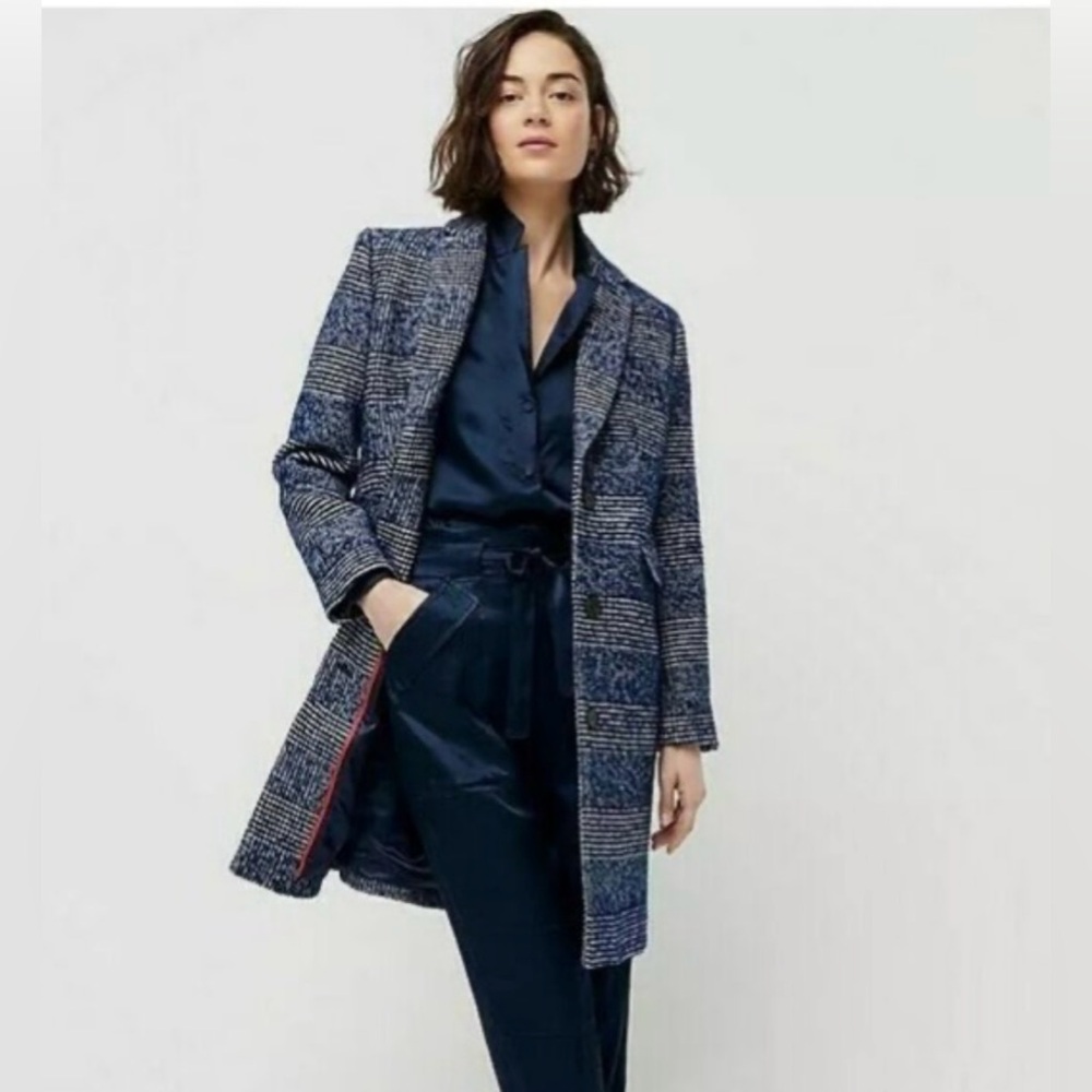 J. Crew Navy Plaid Wool Coat